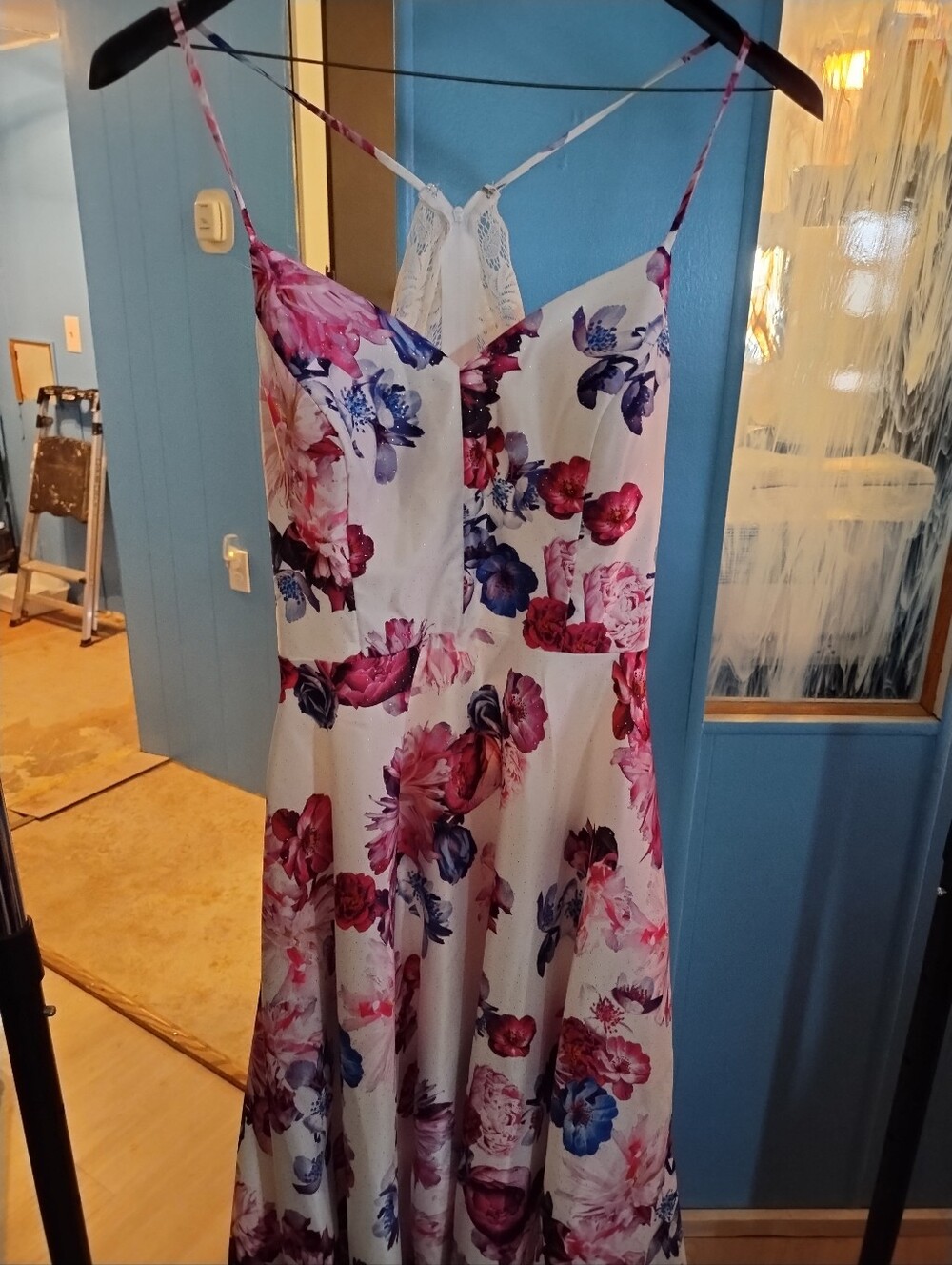 NWT City Studio Spaghetti Strap Maxi Dress with Pink & Blue Floral Print Size 13